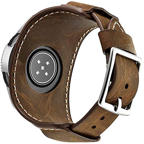 Hepsun Compatible with Samsung Galaxy Watch 42mm/Active 40mm/Active 2 40mm 44mm/Gear S2 Classic/Gear Sport /Fossil Q Gazer/Ticwatch 2/Garmin Vivoactive 3 20mm Genuine Leather Cuff Bands/Strap (coffee)