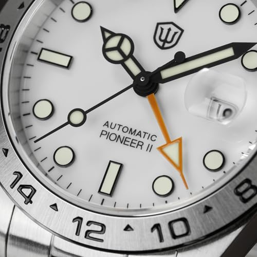 watchdives GMT Automatic Watch WD1993 Dual Time Zone Dive Wristwatch 40mm Sapphire Crystal 100M Waterproof Watches for Men (White)