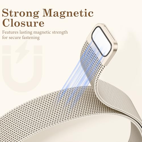 SNBLK Slim Metal Magnetic Bands Compatible with Galaxy Watch 7 Band 6 5 4 FE 40mm 44mm/6 Classic/Active 2/5 Pro/3, 20mm Milanese Stainless Steel loop Mesh Strap for Samsung Watch 7 Bands for Women
