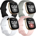 Getino Compatible with Fitbit Sense 2/ Sense Bands/Versa 4/ Versa 3 Bands Women Men, Silicone Sport Accessories Band, Small Black/Gray/Pink/White