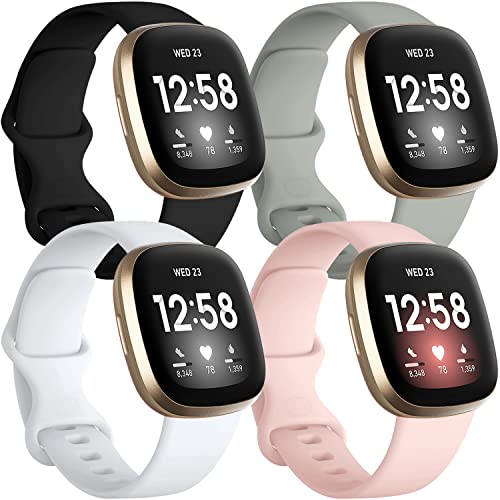 Getino Compatible with Fitbit Sense 2/ Sense Bands/Versa 4/ Versa 3 Bands Women Men, Silicone Sport Accessories Band, Small Black/Gray/Pink/White