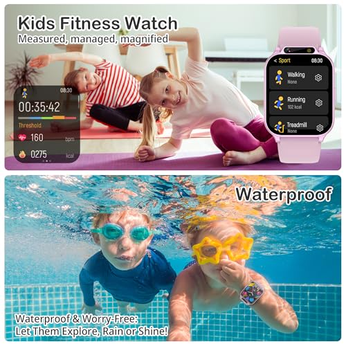 Kids Waterproof Smart Watch Girls with Fitness Tracker Sports Activity Pedometer Heartrate SpO2 Stress Monitor Flashlight APP HD Touch Screen Camera Games Music for 4-13 Year Old Girls Gifts for Kids