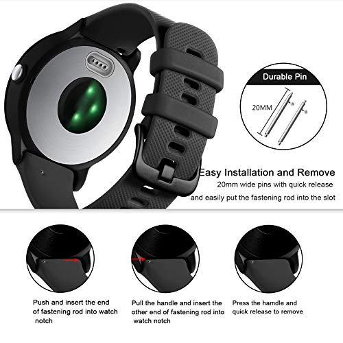 GEAK Compatible with Garmin Vivoactive 5 Watch Bands/Garmin Vivoactive 3 Watch Bands,20mm Silicone Band for Vivoactive 3 Music/Vivomove Sport,Forerunner 645/245 Music Smartwatch Women Men Black