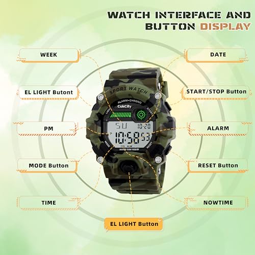 CakCity Boys Camouflage LED Sport Watch,Waterproof Digital Electronic Casual Military Wrist Kids Sports Watch with Silicone Band Luminous Alarm Stopwatch Watches