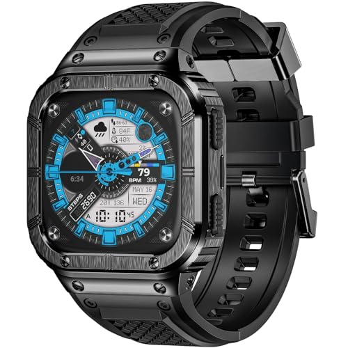 MioHHR Stainless Steel Case and Band Compatible with Fitbit Versa 4/3/2/Lite/Sense/Sense 2 Bands with Metal Case, Rugged Sports Protector Cover Silicone Wristbands for Men, Black