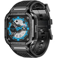 MioHHR Stainless Steel Case and Band Compatible with Fitbit Versa 4/3/2/Lite/Sense/Sense 2 Bands with Metal Case, Rugged Sports Protector Cover Silicone Wristbands for Men, Black