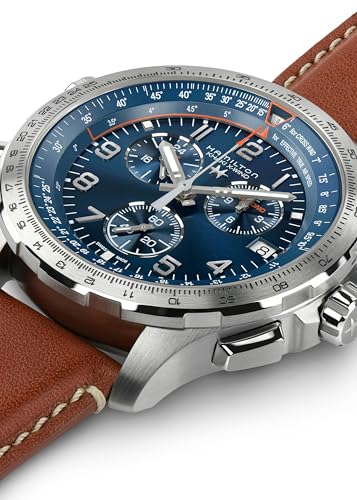 Hamilton Khaki Aviation X Quartz Men's Watch, 46mm Stainless Steel Case, Swiss Made, Blue Dial Analog Wrist Watch for Men, 100m Waterproof, Sapphire Crystal, Cow Leather Strap
