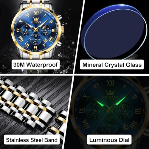 OLEVS Men's Two Tone Blue Dial Chronograph Watch