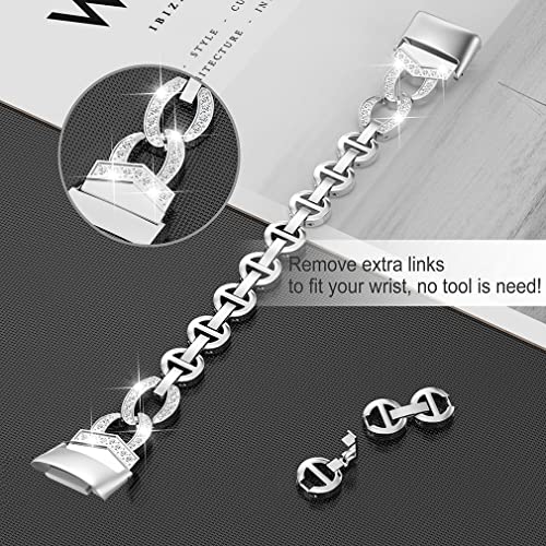 Wearlizer Compatible with Fitbit Charge 5 Bands, Adjustable Premium Metal Straps Bling Bracelet Dressy Wristbands Cute Accessories Replacement for Charge 5 Bands for Women, Silver