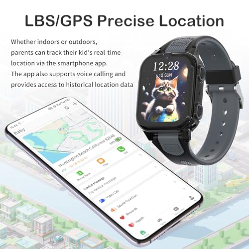 4G Kids Smart Watch with GPS Tracker Video Voice Calling Text Chat SOS Call, Waterproof Smartwatch Age 5-12, Wallpaper Store School Model Camera Pedometer Game Alarm Clock Stopwatch for Kid(Blue)