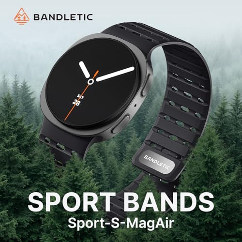Bandletic Magnetic Silicone Band Compatible with Samsung Galaxy Watch 8 40mm 44mm / Watch 8 Classic 46mm 2025, No Gap Soft Breathable Replacement Strap for Men Women, Black