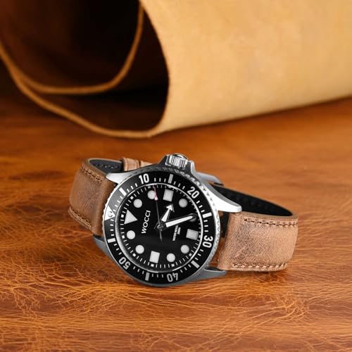 WOCCI 20mm Watch Band, Genuine Leather, Quick Release Replacement Strap, Golden Buckle (Brown)