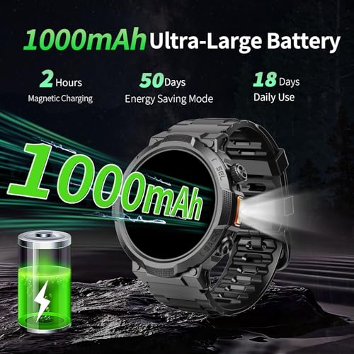 Smart Watches for Men (Answer/Make Call), 1.53" HD Military Smartwatch, 50+ Days Extra-Long Battery Life Fitness Tracker, Flashlight/110+Sports/Heart Rate/Sleep Monitor/IP68 Waterproof Android iOS