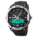 MASTOP Solar Energy Watch led Luminous Indication 2 Time Zone 50m Waterproof Watch(Silver)