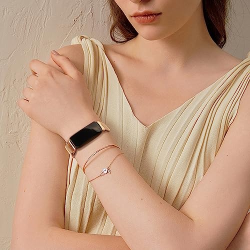 Metal Band for Fitbit Inspire 3 Bands Women Men, Stainless Steel Adjustable Straps Replacement Bands for Fitbit Inspire 3 Fitness Tracker (Rose Gold)