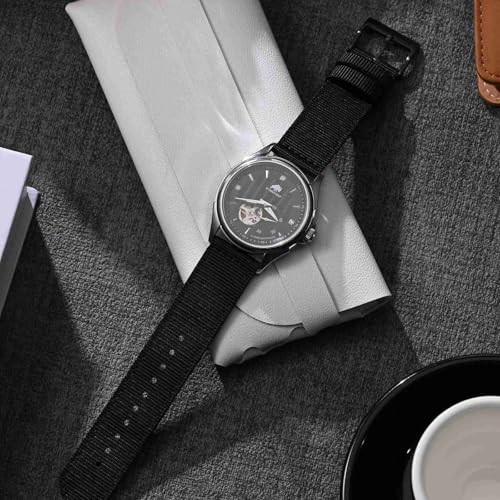 BISONSTRAP Men’s Nylon Watch Bands, Two-Piece Military Watch Straps, Quick Release, Brushed Buckle, 20mm, Black (Black Buckle)