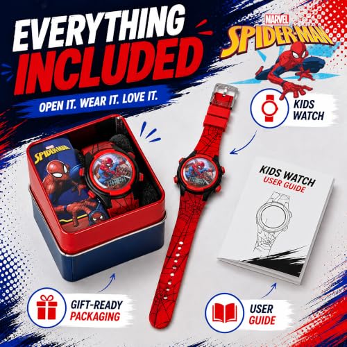 Accutime Marvel Spider-Man Digital Watch for Kids – Durable Plastic Timepiece, LCD Display, Quartz Accuracy, Iconic Spiderman Imagery