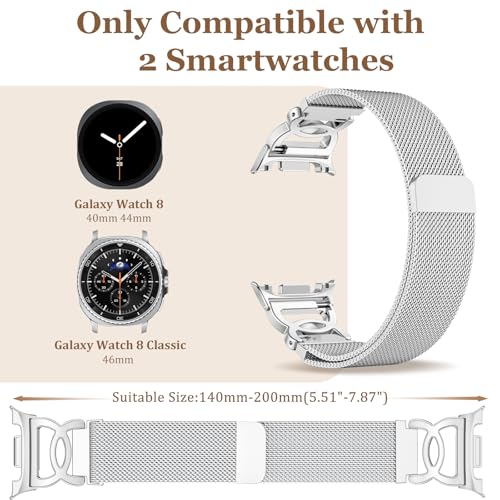 Adorve Metal Strap Compatible with Galaxy Watch 8 Band 40mm 44mm, Galaxy Watch 8 Classic Band 46mm, Milanese Magnetic No Gap Strap for Samsung Watch Bands for Women with Unique Design