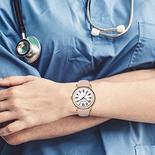 GOLDEN HOUR Waterproof Nurse Watch for Medical Professionals, Students Women Men - Military Time Luminouse Easy Read Dial, 24 Hour with Second Hand, Colorful Silicone Band in Rose Gold Champagne