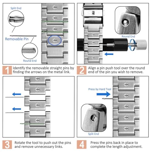 WOCCI 20mm Heavy-duty Metal Watch Band for Men, 316L Stainless Steel, Double Locking Deployant Clasp (Silver)