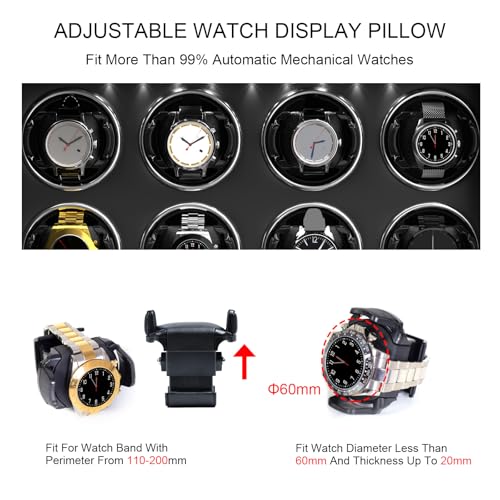 DUKWIN Watch Winder for 8 Automatic Watches,Lockable Watch Winders with Watch Holder and Jewelry Storage, Super Quiet Mabuchi Motor with High-Gloss Piano Lacquer Finish,Built-in Illumination-Black