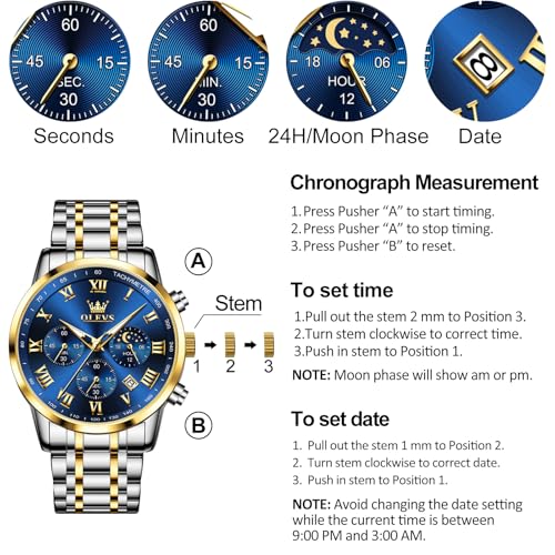 OLEVS Men's Two Tone Blue Dial Chronograph Watch
