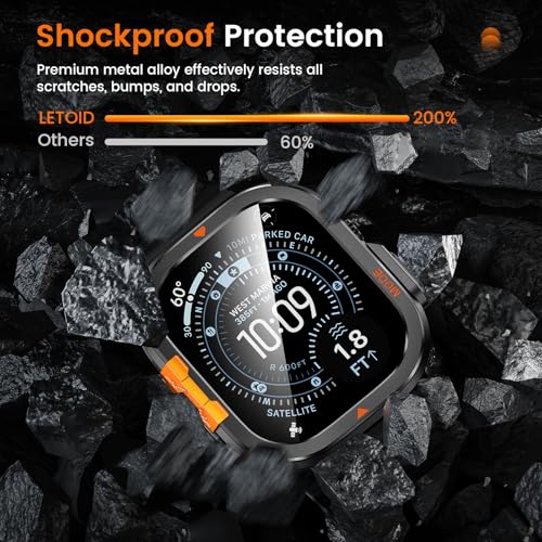 LETOID 3 in 1 Metal Case for Apple Watch Ultra 3 /Ultra 2 /Ultra Screen Protector 49mm, Stainless Steel Protective Bumper, Hard PC Back Cover and 9H Tempered Glass Film for iWatch Ultra - Black