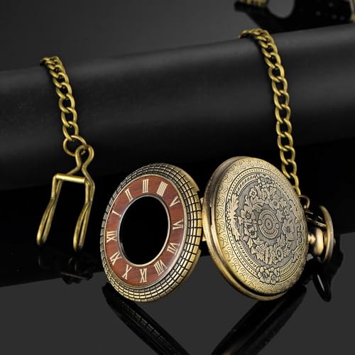 MJSCPHBJK Vintage Pocket Watch for Men Roman Numerals Scale Quartz Pocket Watches with Chain for Xmas Fathers Day Gift
