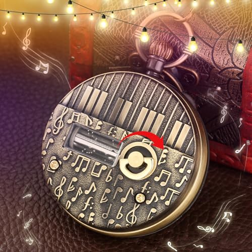 FUNGORGT Bronze Pocket Watch Chain with Vintage Pocket Watches for Men *Sky City* Musical Pocket Watch Fathers Day/Birthday/Christmas Gifts