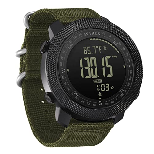 AVTREK Men's Outdoor Sport Digital Wrist Watch Multifunctional Watch Swimming Military Army Watches Altimeter Barometer Compass Waterproof 50m (Green)