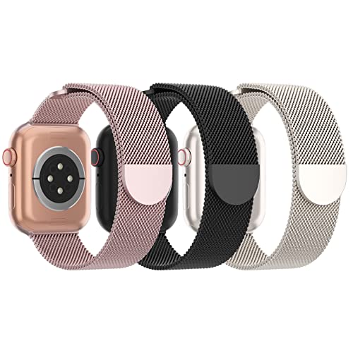 3 Pack Mesh Metal Band Compatible with Apple Watch Band 38mm 40mm 41mm 42mm 44mm 45mm 46mm 49mm, Stainless Steel Magnetic Loop Strap for iWatch Ultra 3 2 1 Series 11/10/9/8/SE/7/6/5/4/3 Men Women