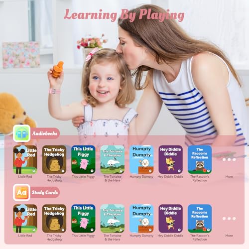 ganopterygon Smart Watch for Kids, 12 Puzzle Games HD Touch Screen Watches, Step Counter, Heart Rate and Sleep Monitor, Flashlight, 12/24 hr Educational Toys Birthday Gifts for Girls Ages 6-12 (Pink)