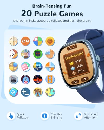 Smart Watch for Kids Girls Gift: No APP No Phone Needed Watch with Heart Rate Sleep Monitor Pedometer, Music Player, Alarm Clock & Timer, 20 Games, Camera-Birthday Gifts for 4-16 Year Olds Boys Blue