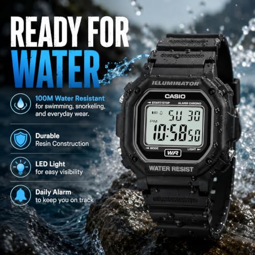 Casio Men's F108WH Illuminator Collection Black Resin Strap Digital Watch