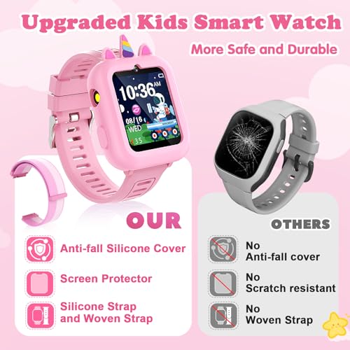 Smart Watch for Kids Girls Gift Age 3-12 with 39 Games Alarm Clock Camera Video Music Player Pedometer Flashlight 12/24 hr HD Touch Screen Kids Smart Watch Birthday Toys for Girls Ages 4 5 6 7 8 9 10