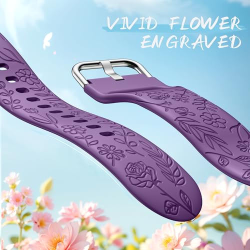 SNBLK Floral Engraved Bands Compatible with Samsung Galaxy Watch Band 7 6 5 4 Active 2 40mm 44mm/5 Pro/Watch 3, 6 Pack 20mm Flower Soft Silicone Replacement Strap for Samsung Watch 7 Bands for Women