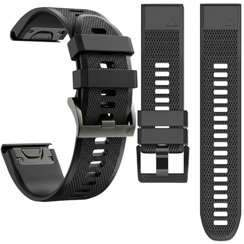 Soft Silicone Watch Band Compatible with Garmin Fenix 5 / Fenix 6 / Fenix 7 / Fenix 8 (47mm) Band, 22mm Replacement Band for Fenix 7 Pro/Fenix 6 Pro/Fenix 5 Plus Watch Bands (Black)