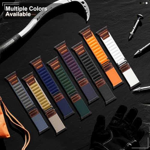 MRAIN-H Leather Design Compatible with Apple Watch Bands Ultra 3 2 1 (49mm) & Series 11 10 9 8 7 6 5 4 SE 3 2 1 (46mm 45mm 44mm), Soft Stretchy Nylon Sport Band for iWatch Men Women