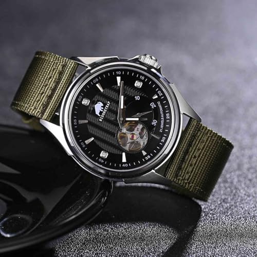 BISONSTRAP Men’s Nylon Watch Bands, Two-Piece Military Watch Straps, Quick Release, Brushed Buckle, 20mm, Army Green (Black Buckle)