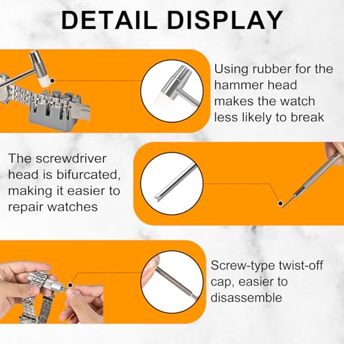 Xaumsa Watch Link Removal Kit, All Metal Watch Strap Link Removal, Sizing Kit with Pin Punches, Extra Pins, Hammer for Watch Band Strap Adjustment