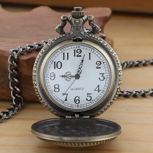 Realpoo Red Antique Landmine Solid Face Design Quartz Men's Pocket Watch, Arabic Numeral Dial with Chain Pocket Watch for Men