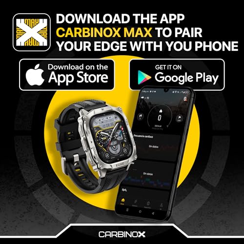 CARBINOX Edge Smart Watch Rugged, 1.96″ AMOLED, Stainless Steel, IP69K/5ATM Fitness trackers, Dual-Band GNSS, 500mAh, Bluetooth Calls, Smart Watch for Android Phones iOS (Black)