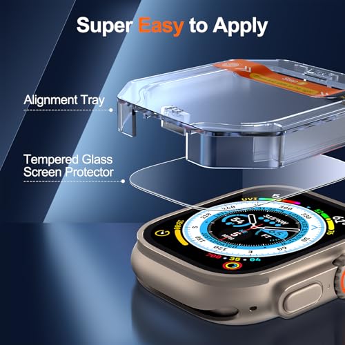 UniqueMe for 4 Pack Apple Watch Ultra/Ultra 2 / Ultra 3 Screen Protector 49mm, Military Grade Shockproof Case Friendly Anti-Scratch Bubble-Free Tempered Glass Clear Cover iwatch【Update Packaging】