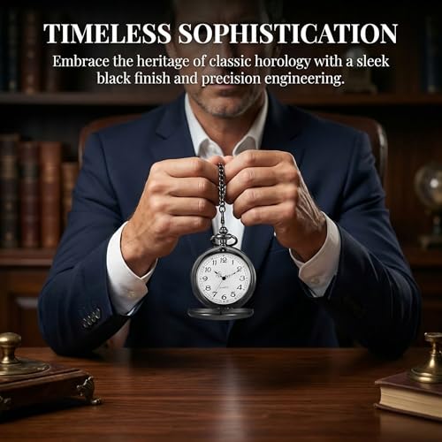 LYMFHCH Smooth Vintage Pocket Watch with Chain, Arabic Numerals Scale Mens Watch Christmas Graduation Birthday Gifts Fathers Day