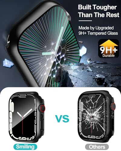 Smiling 2 Pack Case Compatible with Apple Watch Series 9 (2023)/Series 8 /Series 7 45mm with Tempered Glass Screen Protector, Hard PC Overall Protective Cover- Black