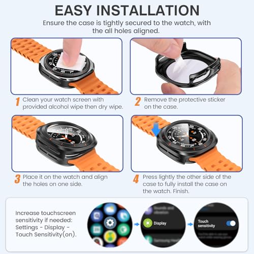 Tensea [2Pack for Samsung Galaxy Watch Ultra 2025/Galaxy Watch 7 Ultra 2024 Screen Protector Case 47mm Accessories, Protective Face Cover for 47 mm, Hard Bumper Built-in Tempered Glass Film Women Men
