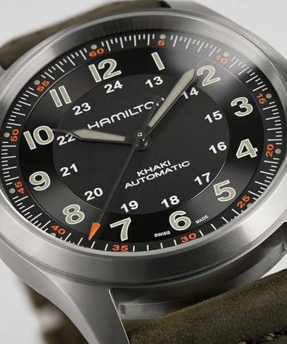 Hamilton Khaki Field Titanium Automatic Men's Watch, 38mm Titanium Case, Swiss Made, Black Dial Analog Wrist Watch for Men, 100m Waterproof, Sapphire Crystal, 3-Hand Movement, Cow Leather Strap