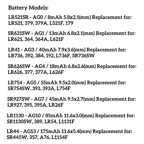 Siiboat Watch Batteries 80PCS - AG0, AG1, AG3, AG4, AG5, AG7, AG10, AG13, 1.5V Alkaline LR41 LR44 Assorted Button Coin Cell Batteries