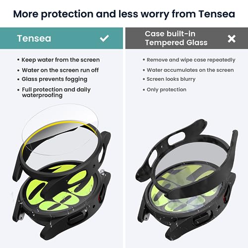 Tensea [5+5Pack for Samsung Galaxy Watch 6 Screen Protector Case 44mm Accessories, Hard PC Bumper/HD Anti-Fog Tempered Glass Protective Film, Face Cover Set, Galaxy Watch 6 Case for Women Men