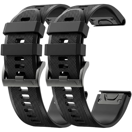 2 Pack Compatible with Garmin Fenix 5 / Fenix 6 / Fenix 7 Band/Fenix 8 (47mm) Band, QuickFit 22mm Watch Band for Fenix 7 Pro/Fenix 6 Pro/Fenix 5 Plus Watch Bands (black/black)